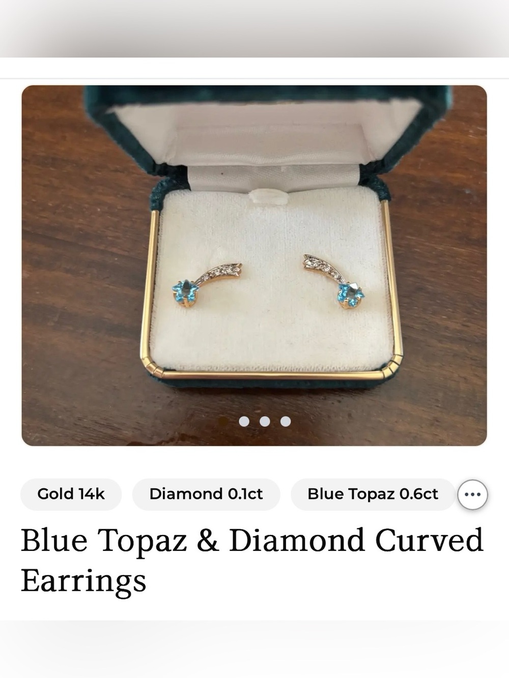 14K Gold Blue Topaz & Diamond Curve Stud Earrings